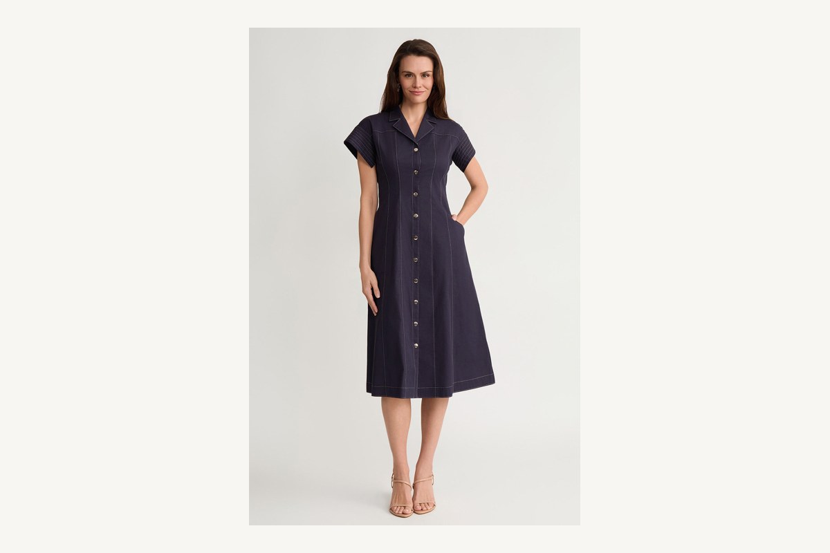 Ming Wang fit and flare contrast stitch cotton maxi dress