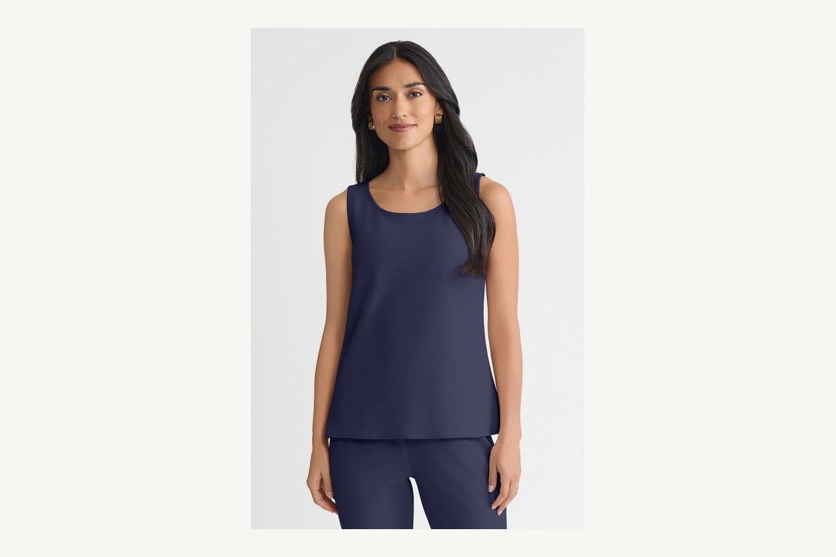 Ming Wang stretch deco crepe scoop neck tank in indigo