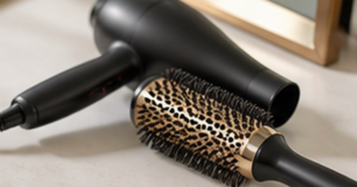 Hair dryer with diffuser and round brush for polished styling
