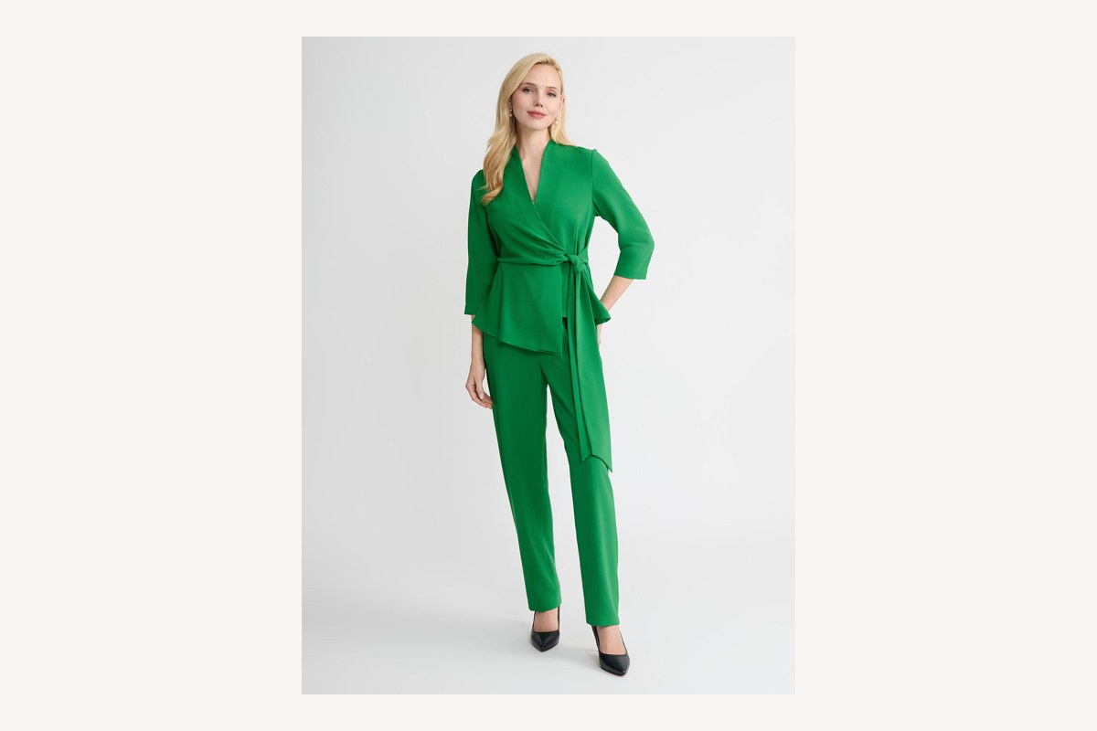 Misook crepe de chine wrap blouse in clover field